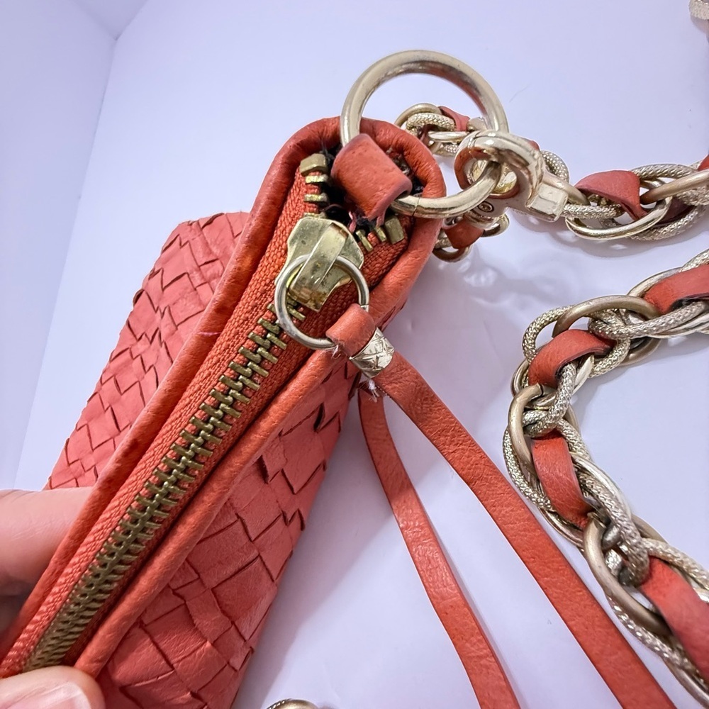 Elliott Lucca Woven Leather Chain Crossbody Bag Orange Gold - Picture 5 of 9